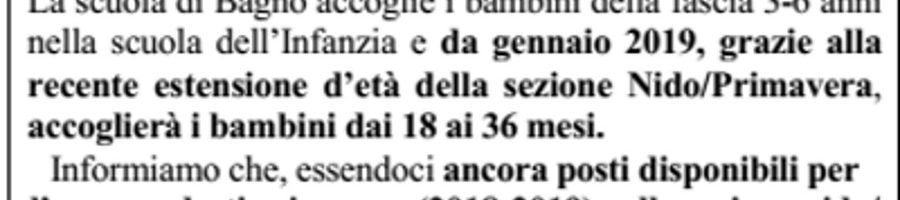 Iscrizioni Scuola infanzia Bagno 2019/20