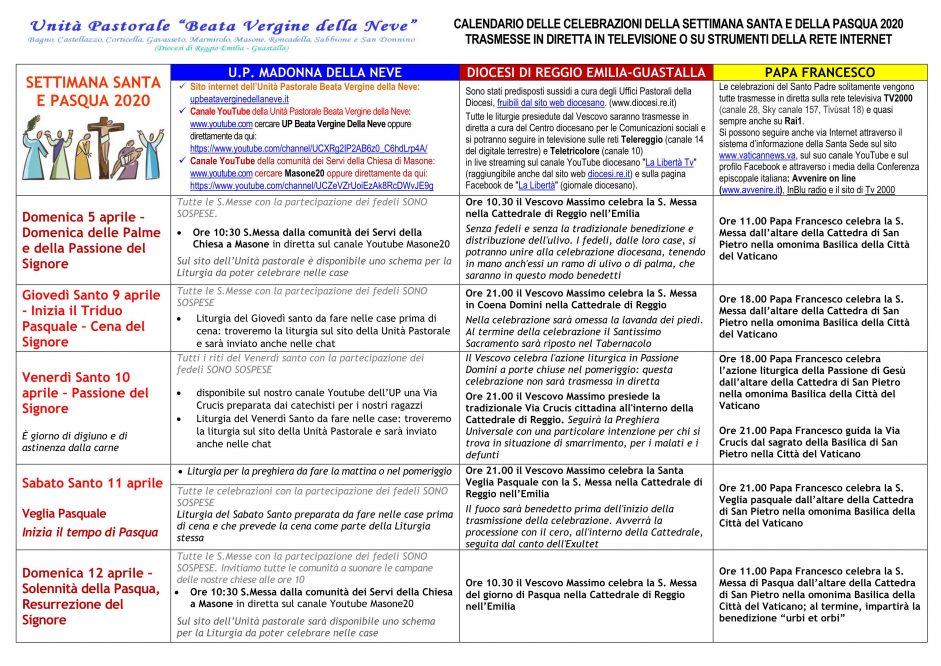 LE CELEBRAZIONI DELLA SETTIMANA SANTA IN DIRETTA TV O INTERNET