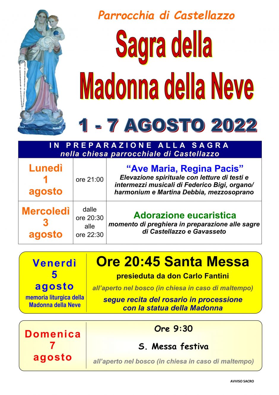 SAGRA 2022 DELLA MADONNA DELLA NEVE A CASTELLAZZO